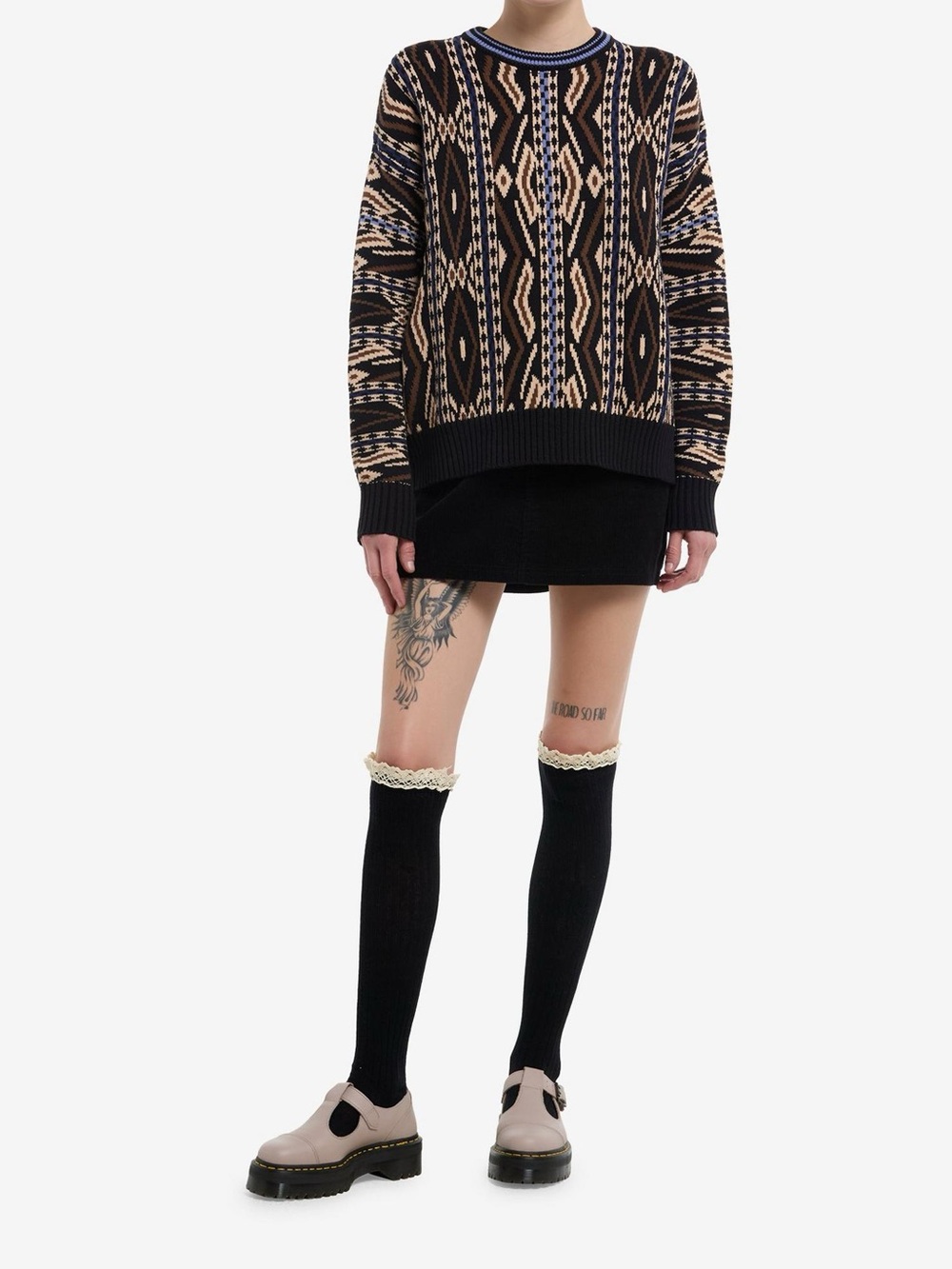 Thorn & Fable Grandpa Knit Sweater geometric patterned design Large Junior